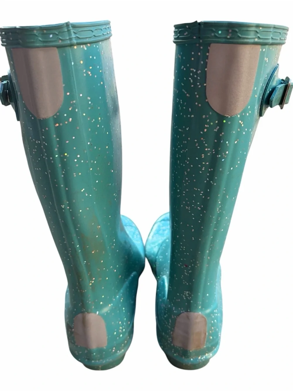 Hunter Original Kids Giant Glitter Tall Waterproof Rain Boots Teal Size 3 Y EU34